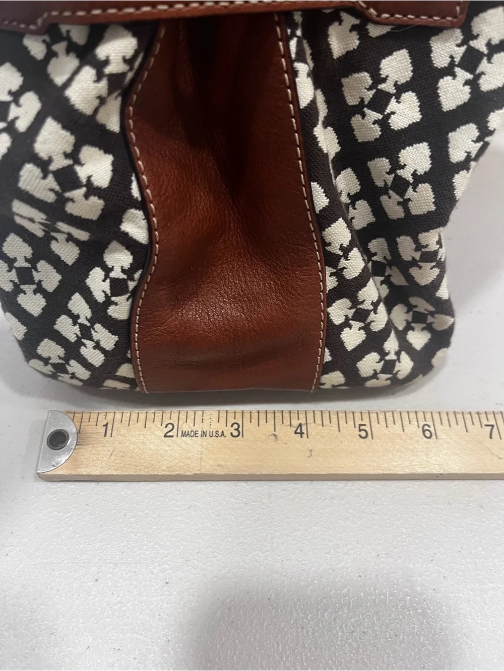 Kate Spade Brown Cream Spade Print Canvas Satchel Handbag